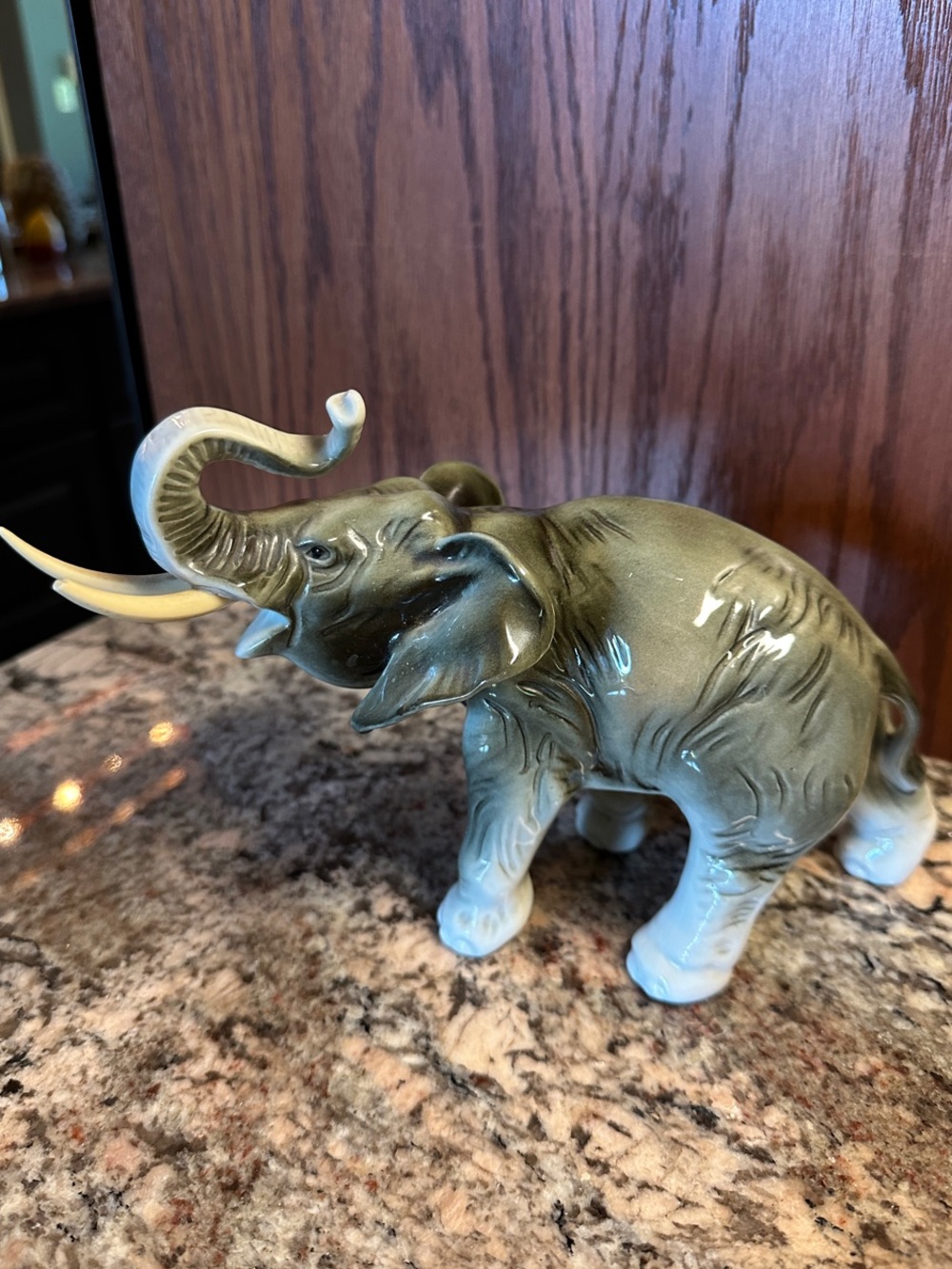 Vintage Royal Dux Ceramic Elephant Figurine in Gray and White